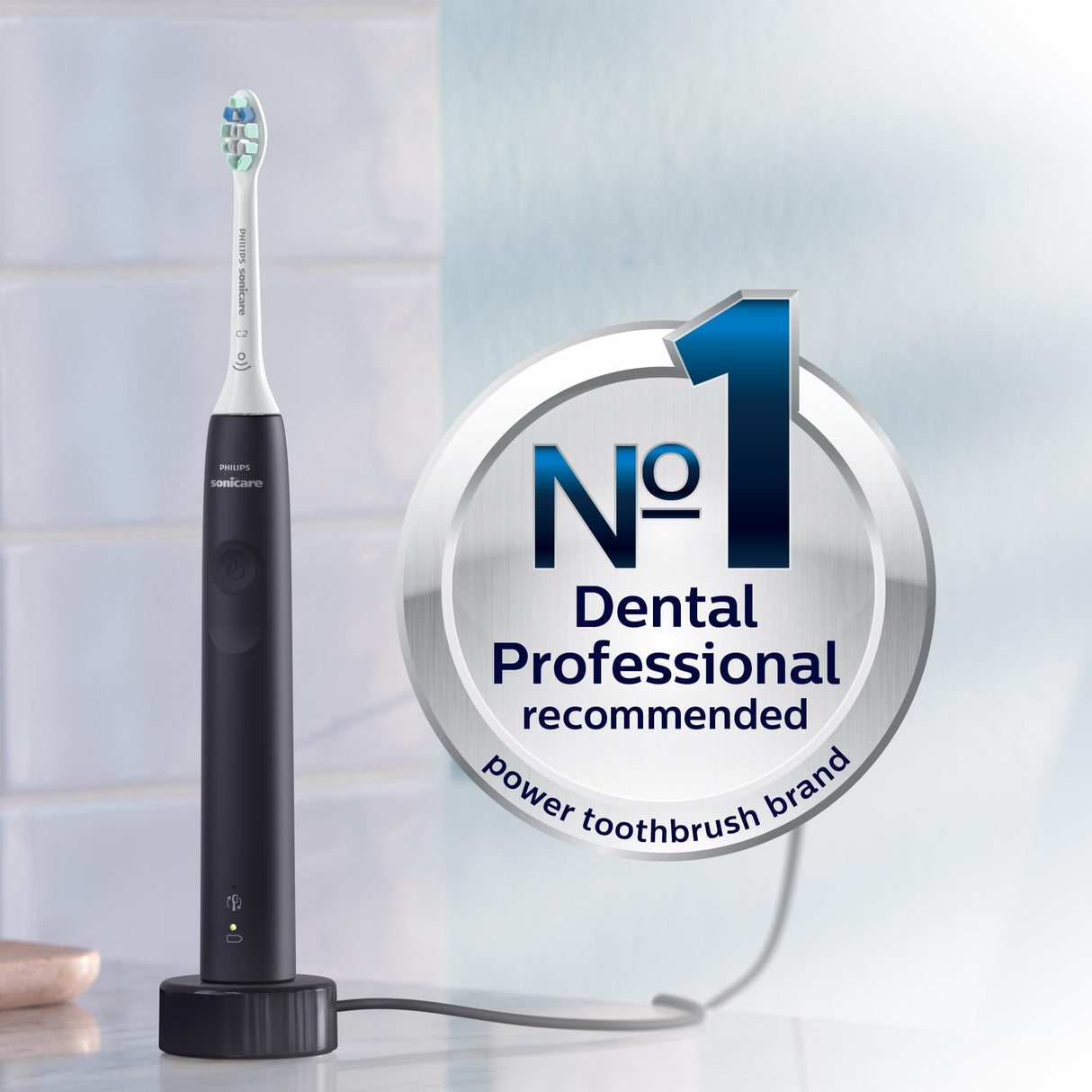 Philips Sonicare 4100 Rechargeable Electric Toothbrush, Advanced Plaque Removal, Pressure Sensor, Includes Brush Head Case, Black BD5003AZ