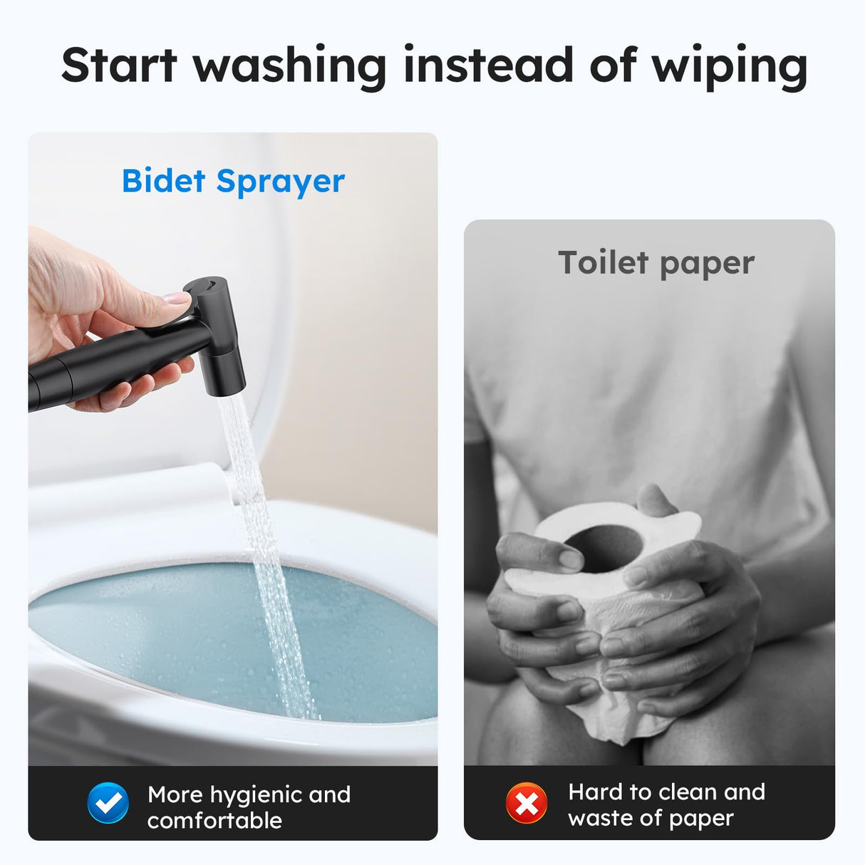 Arofa Black Bidet Sprayer for Toilet, Handheld Jet Sprayer Adjustable Water Pressure Muslim Shower with Bidet Hose, Bidets Faucet for Existing Toilets Cloth Diaper Spray for Baby/Feminine Wash