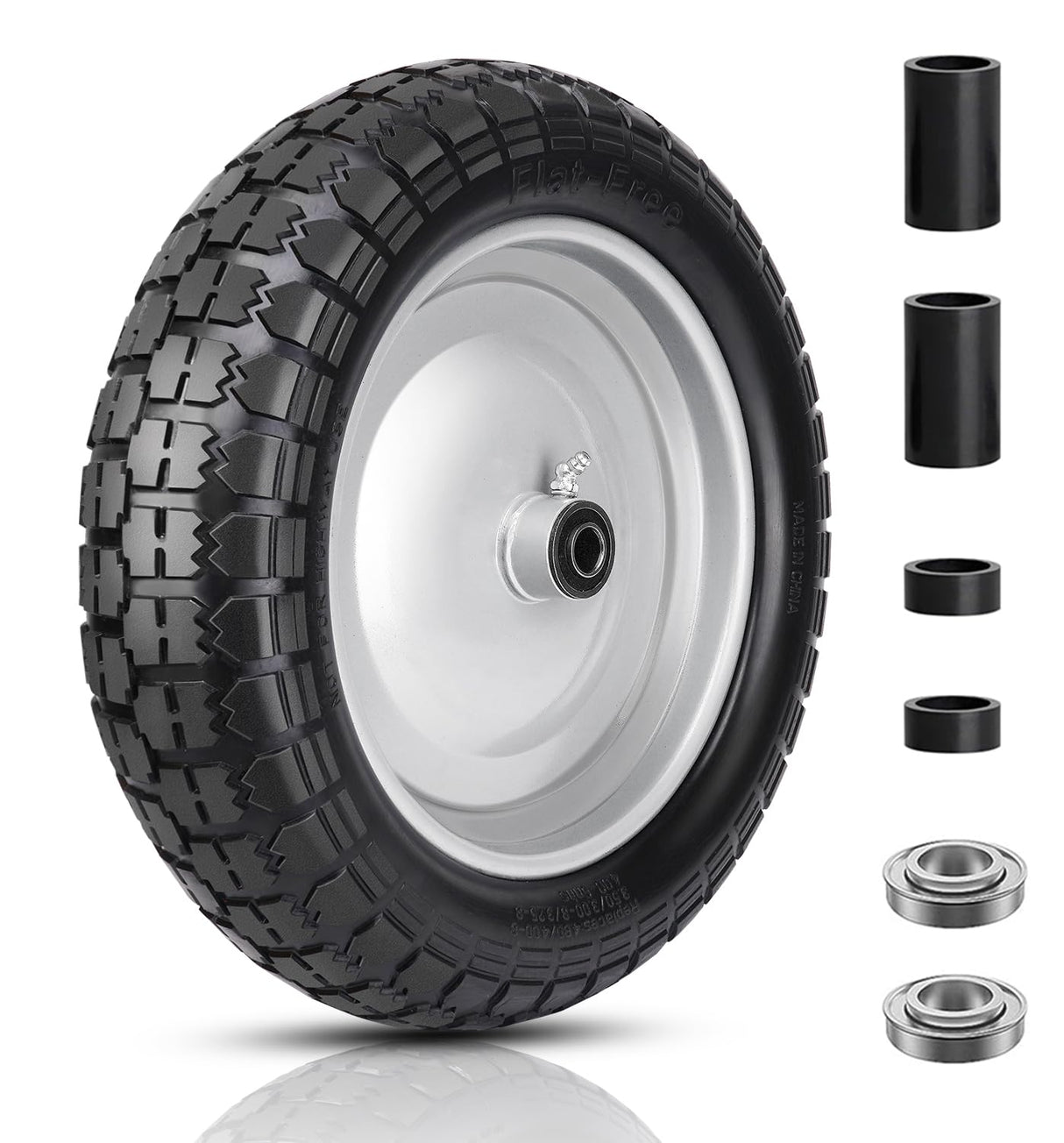 FEILOONG 4.80/4.00-8 Tire and Wheel, 14.5" Flat Free Wheelbarrow Tires
