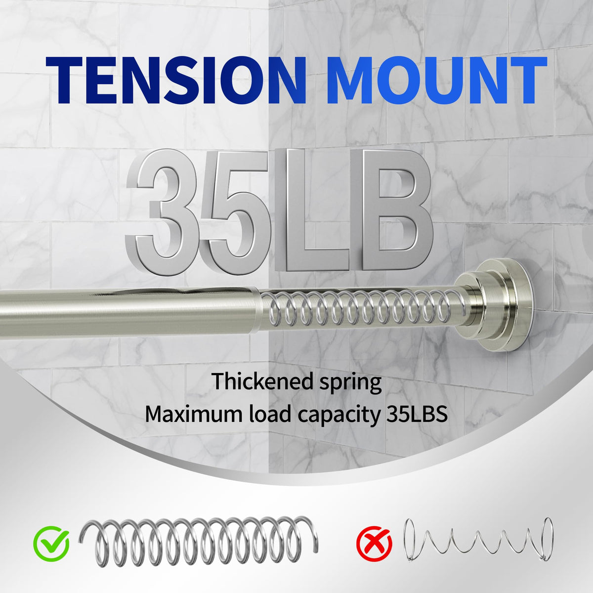 Mcrbeay Shower Curtain Rod, 1" Diameter Heavy Duty Tension Shower Rod