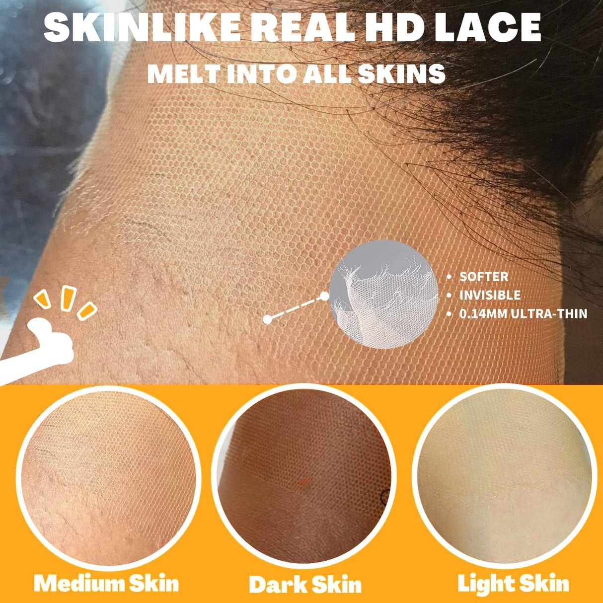 BEEOS HD Lace Closure 2x6 Body Wave Human Hair Closure 0.10mm Ultra-thin Invisible Lace Pre Plucked Hairline Single Knot 18 Inch