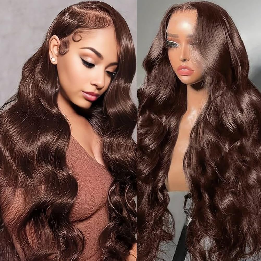 30inch Chocolate Brown Lace Front Wig Human Hair 13x6 Hd Lace Frontal Wigs Human Hair 200 Density Body Wave HD Lace Front Wigs Human Hair pre Plucked Colored Wigs for Women