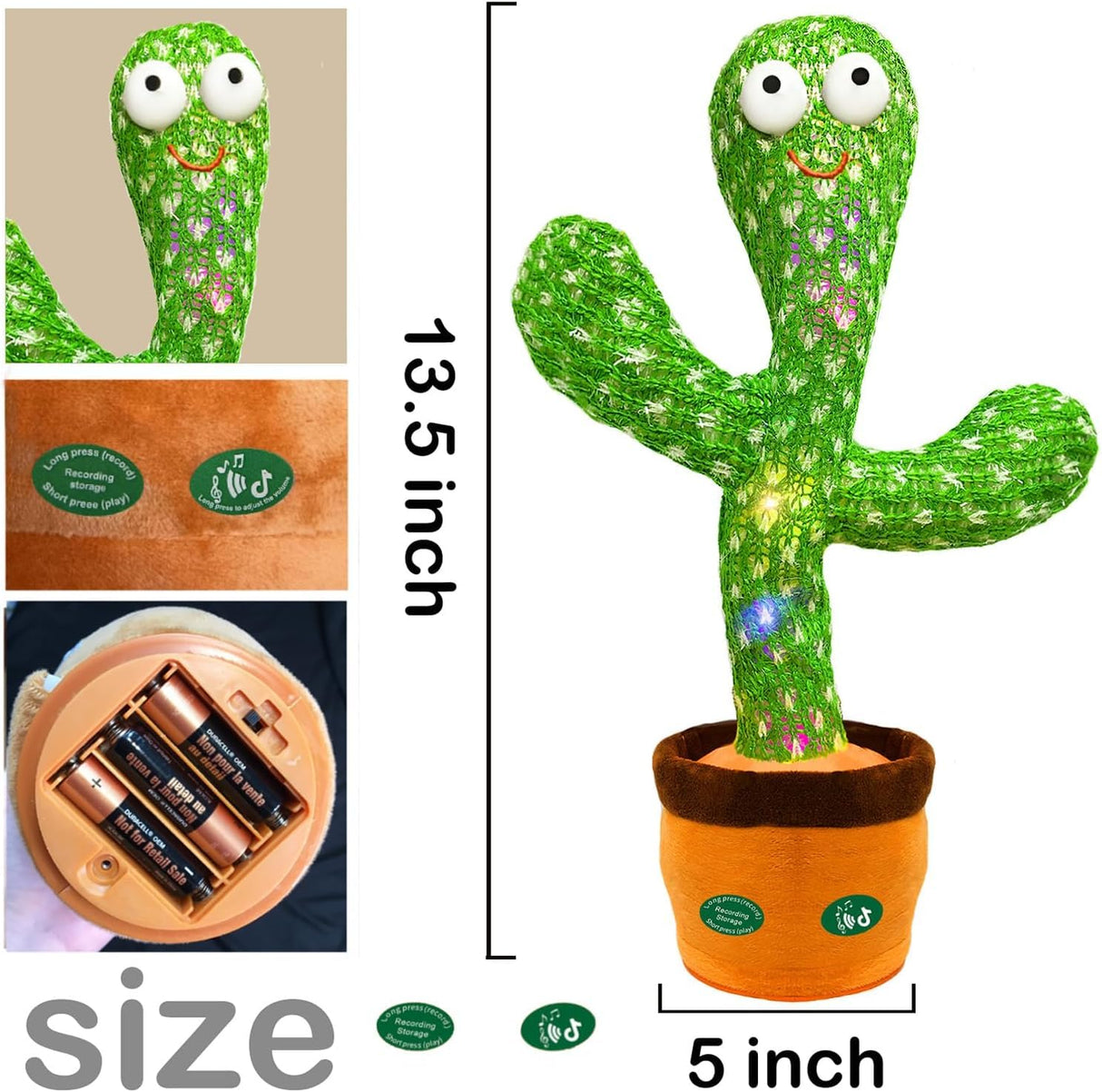 Hunfur Christmas Dancing Talking Cactus Toy Mimics Back, Cactus Baby Toy Singing Mimicking Repeating Recording, Silly Sunny The Cactus with 3xAA Battery