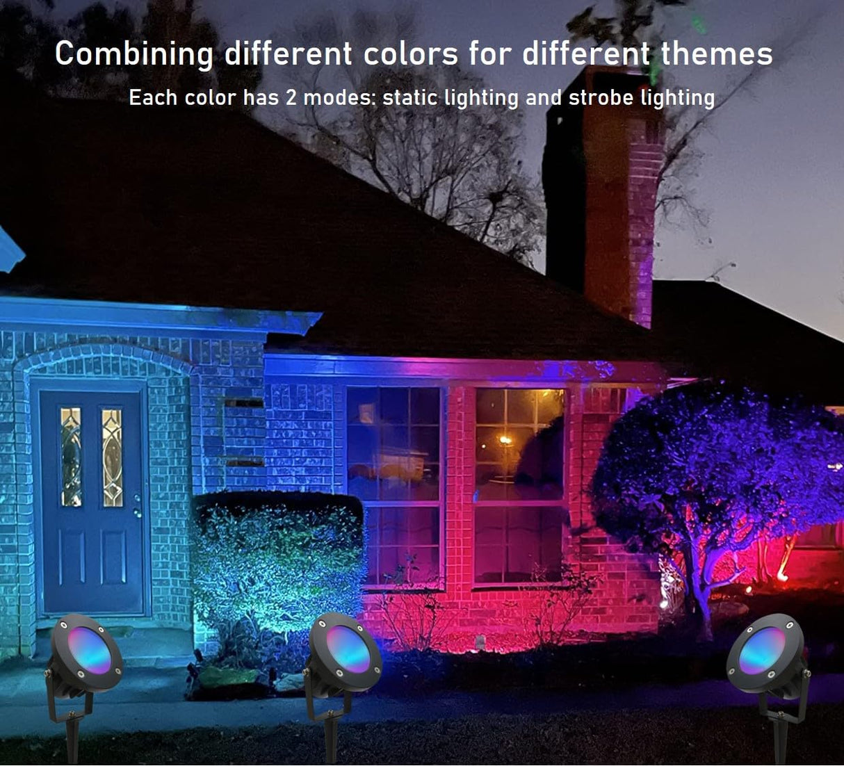 25W Color LED Outdoor Landscape Spotlight with Strobe Lighting - Waterproof RGB Spot Lights for Yard Tree House Halloween Christmas, Dual Mode, 120V 25W