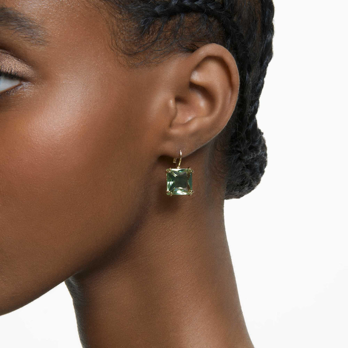 Swarovski Millenia Drop Earrings, Square Cut, Green Crystal, Gold-tone Finish