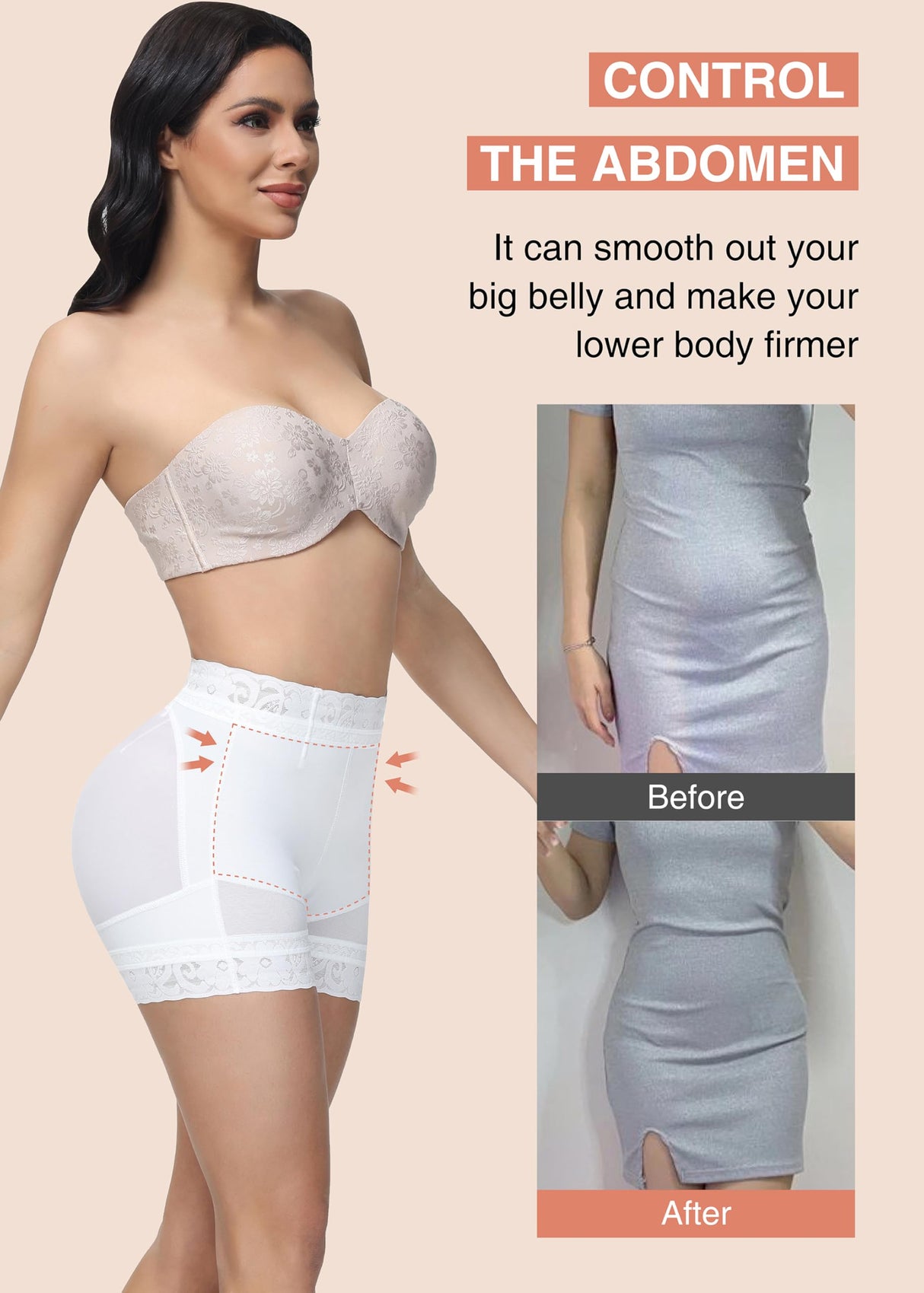 SHAPSHE Fajas Post Surgery Compression Underwear for Women Tummy Tuck Butt Lifter Shapewear Flat Tummy Waist Shaper Shorts Strapless Body Shaper for Women Tummy Control Boyshorts White