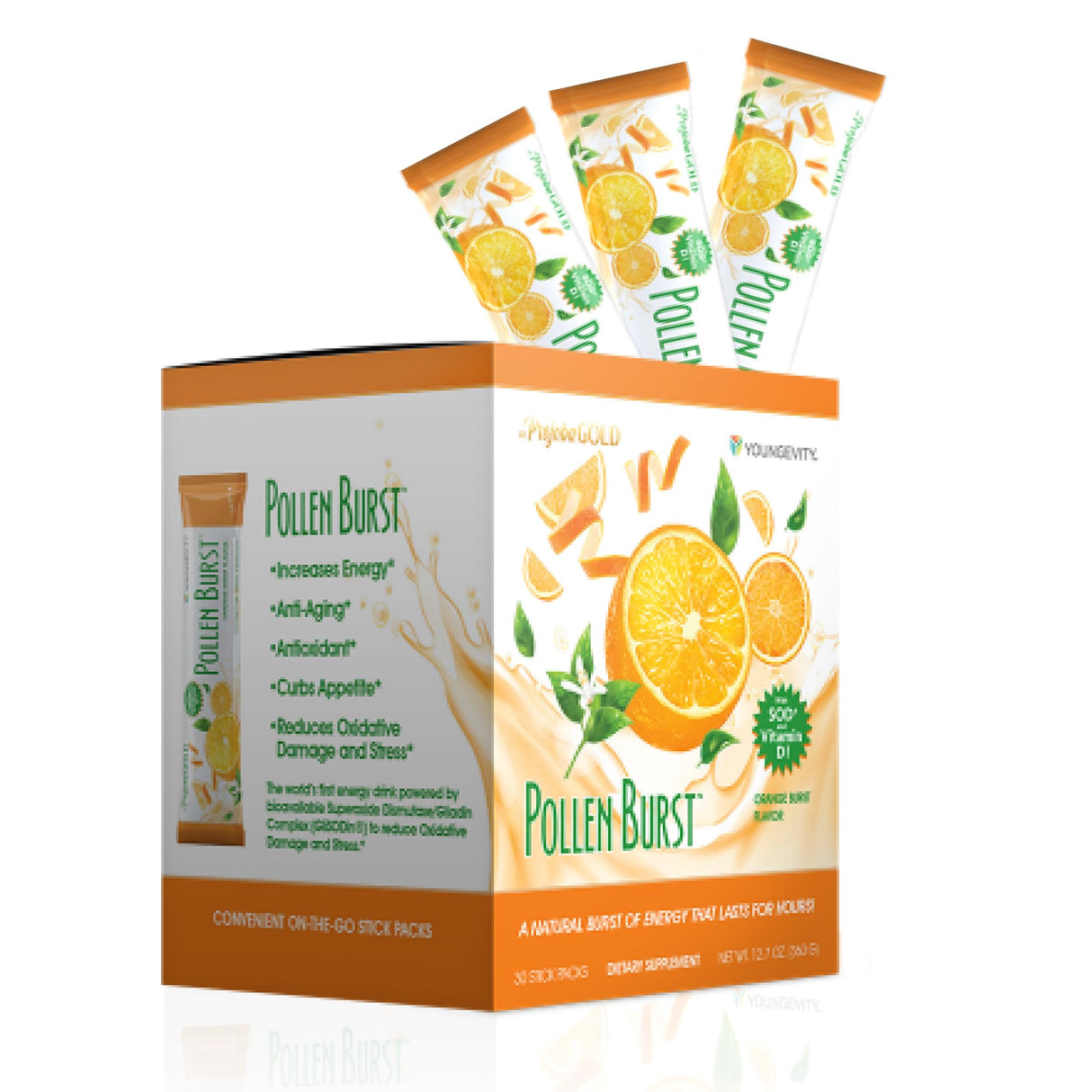 Youngevity ProJoba Pollen Burst™ - Clean Natural Energy Supplement w/Green Tea, Pollen Extract, GliSODin® - Increase Focus, Brain Boost, Endurance, Mental Clarity (30 Sticks)