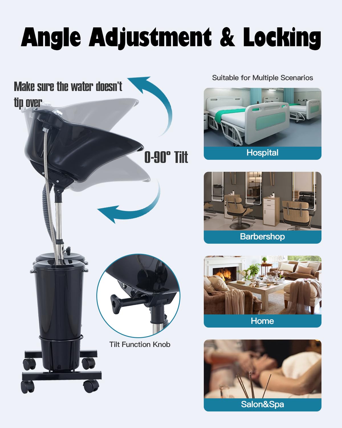 Electric Portable Shampoo Bowl Hair Washing Station, Hair Washing Tray for Sink at Home, Portable Salon Sink Wash Basin for Hairstylist (Black, with 2 Bucket)