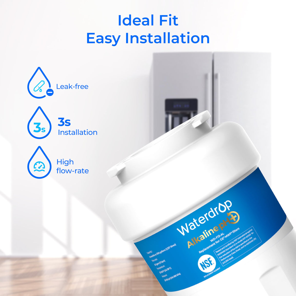 Waterdrop ๐๐ฅ๐ค๐๐ฅ๐ข๐ง๐ WD-F13 Replacement for GEยฎ MWFยฎ, SmartWaterยฎ MWFP, MWFINT, MWFA, GWF, HDX FMG-1, GSE25GSHECSS, WFC1201, RWF1060, ๐๐ง๐ก๐๐ง๐๐๐ฌ ๐ฉ๐ Refrigerator Water Filter