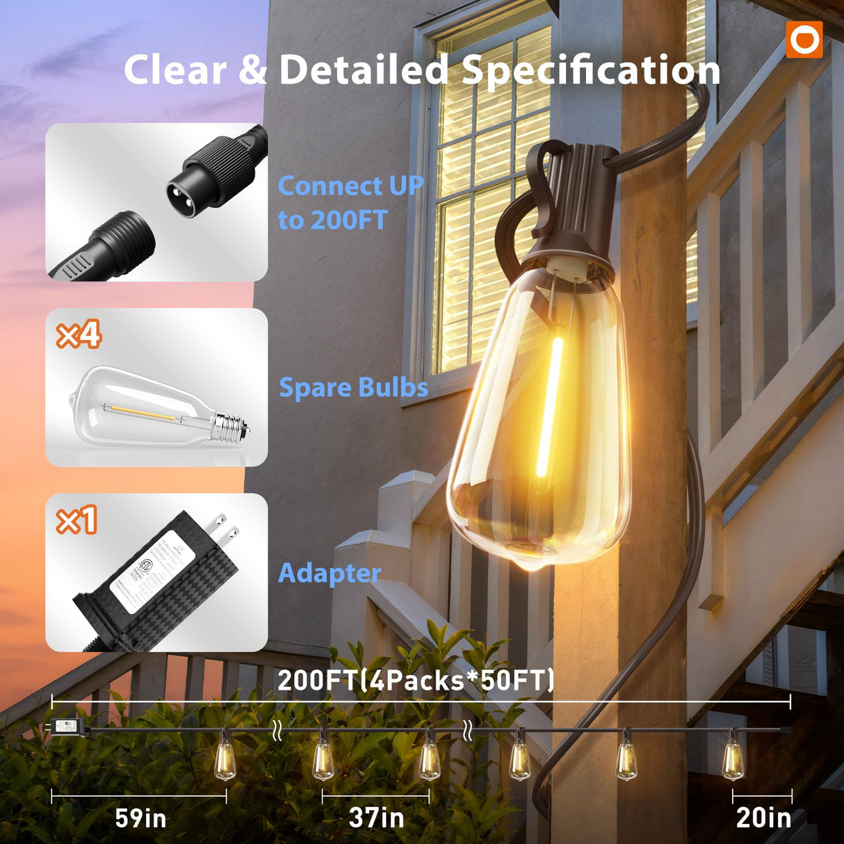 addlon 198FT Outdoor String Lights for Outside with Remote Waterproof Patio Lights with Plastic ST38 LED Edison Bulbs Outdoor Lighting Extra Long for Backyard Bistro Porch Garden Pergola Party Decor