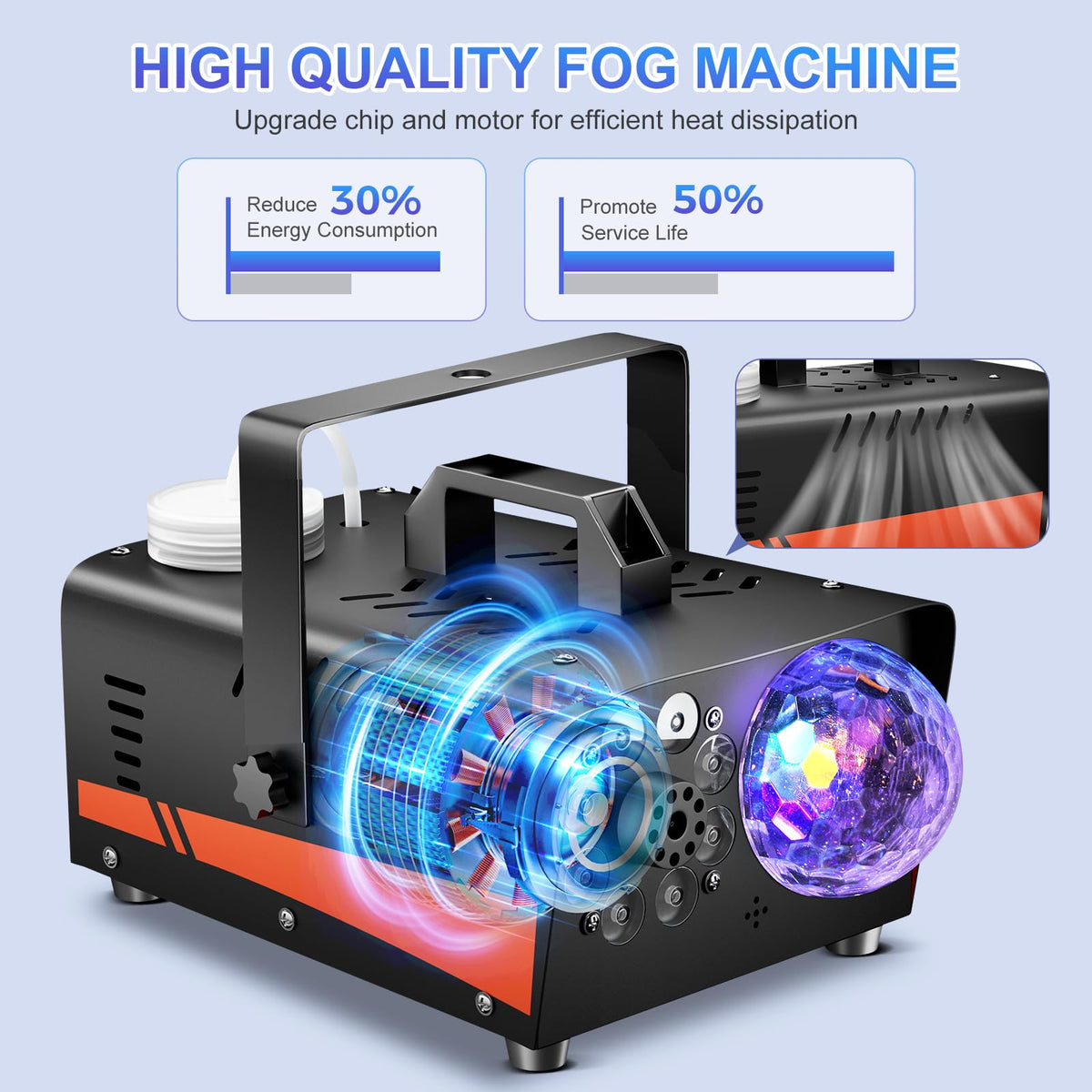 Dashsafe 800W Fog Machine, 4500CFM for Halloween, Disco Light & Remote