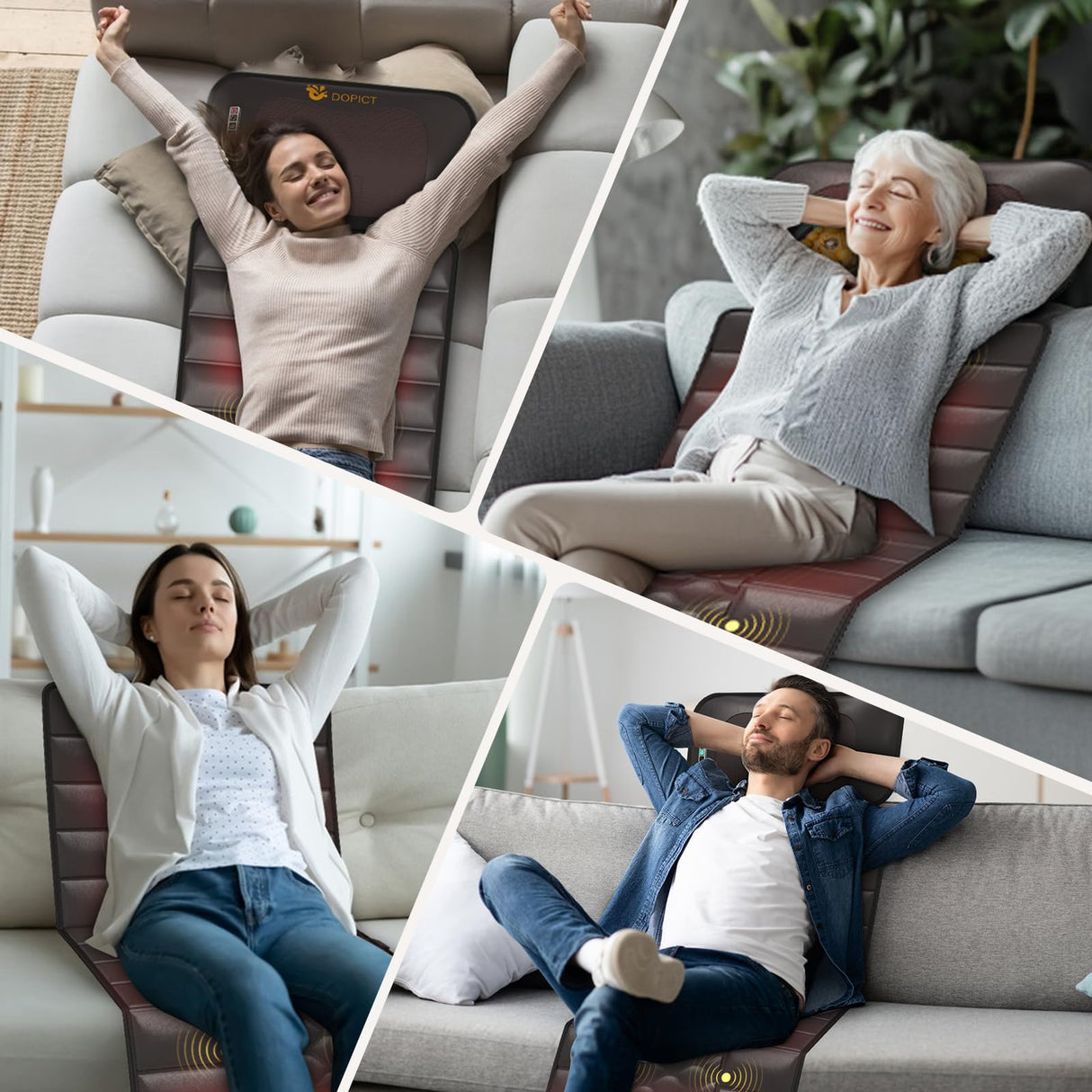 Massage-Mat, Detachable Neck Massager, Full Body Vibration Heating, Massage Pad with 10 Vibrating Motors and 9 Speed Settings for Home Office Use, Brown