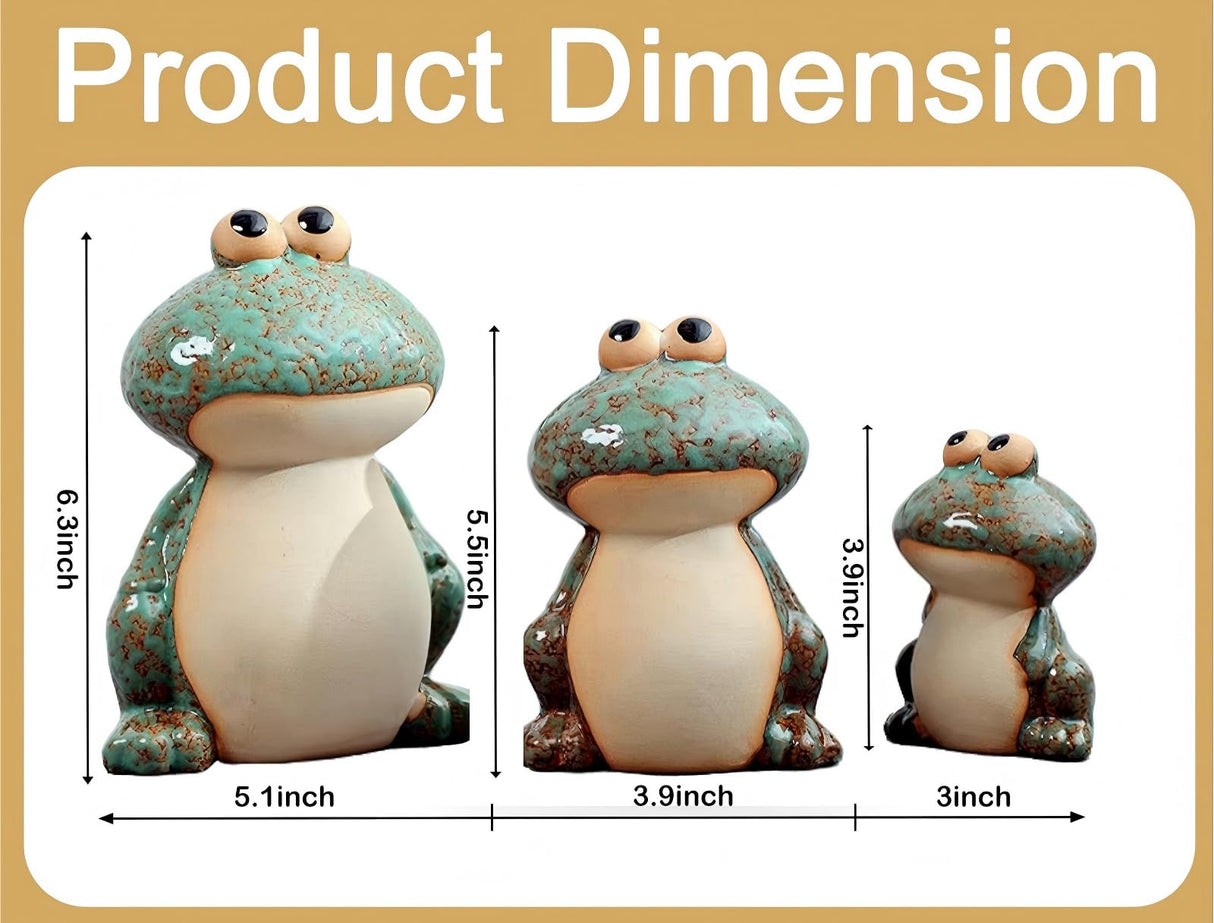 DIY Hub Ceramic Frog Garden Decor Set of 3 - Funny Cute Frog Lawn Ornaments, Outdoor Pond Patio Statues for Yard, Front Porch, Backyard Decor (Dad, Mom & Baby Frogs)