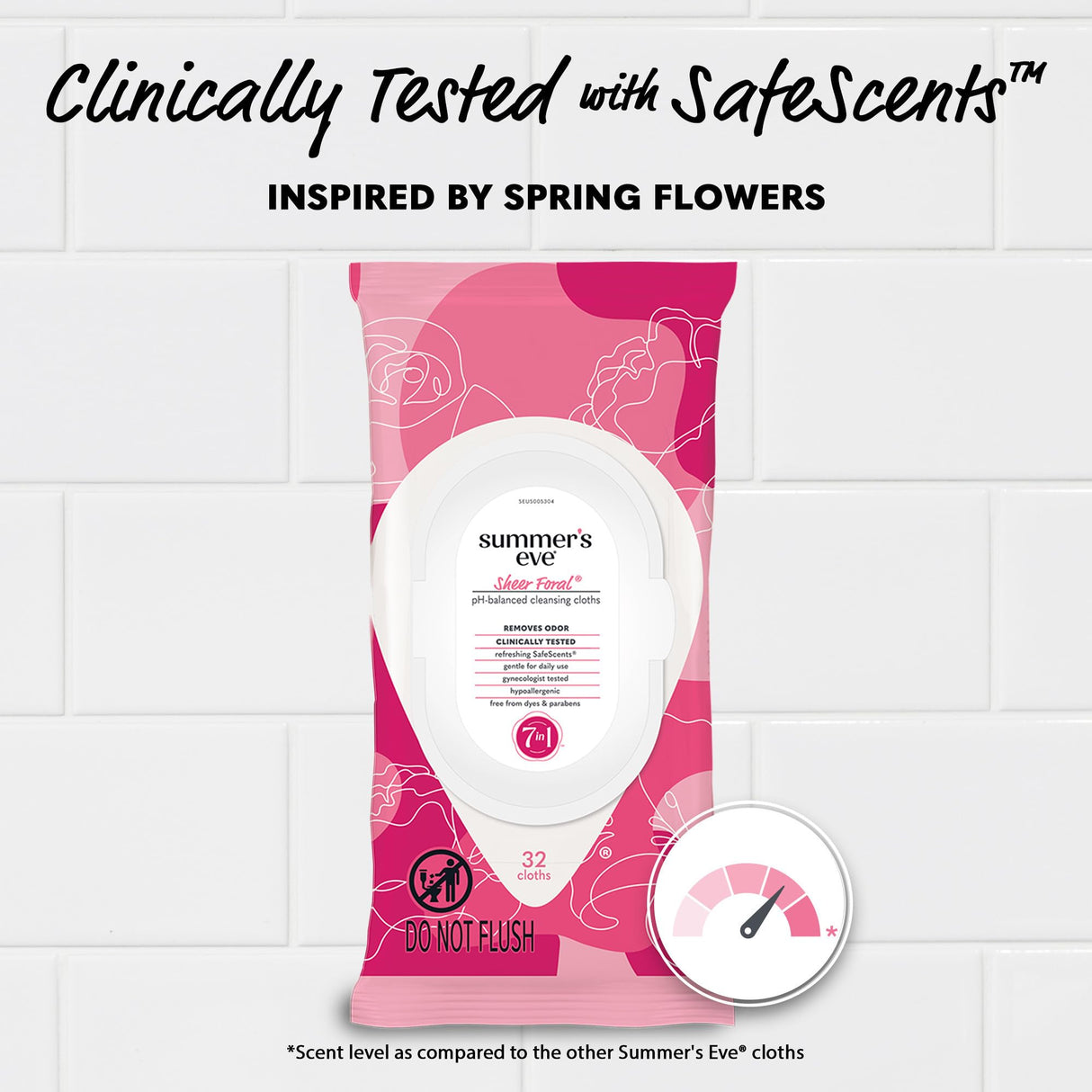 Summer's Eve Sheer Floral Daily Refreshing Feminine Wipes, Removes Odor, pH balanced, 32 Count, 4 Pack