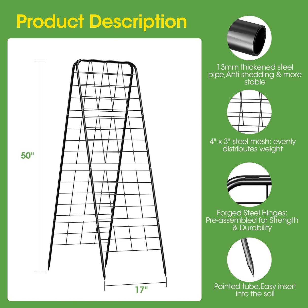 Heavy Duty Cucumber Trellis, 50" x 17" A-Frame Garden Trellis.1Pack