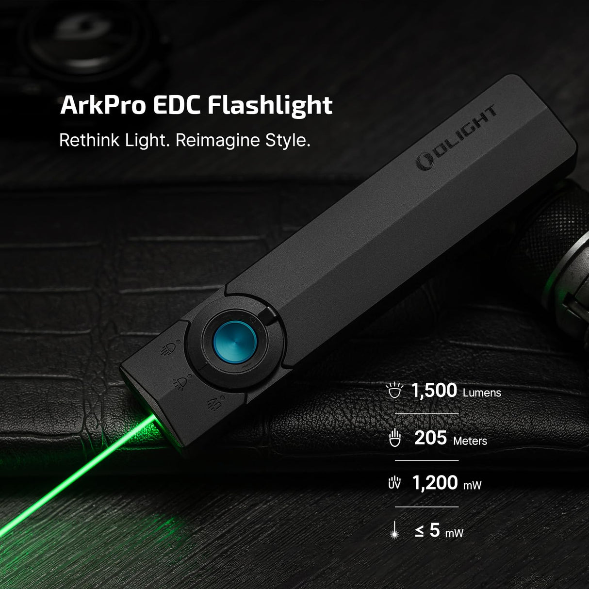 OLIGHT ArkPro EDC Flat Flashlight Rechargeable with Green Beam, UV and White LED,1500 Lumens USB-C Pocket Camping Flashlight, Spotlight Floodlight for Outdoor Emergency Working (Black NW)