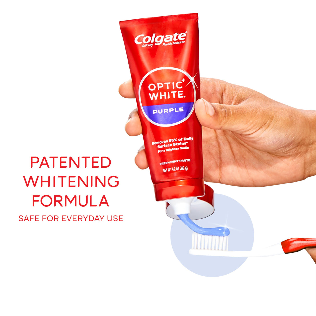 Colgate Optic White Purple Toothpaste for Whitening, Enamel-Safe Mint, 3 Pack, 4.2 oz