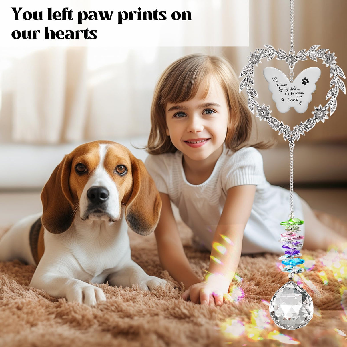 Elivida Dog Memorial Gifts for Loss of Dog, Pet Sympathy Suncatcher with Personalized Words, Cat Death Remembrance Gift for Pet Lovers, Heart Shaped Cat Bereavement Ornament with Sympathy Card