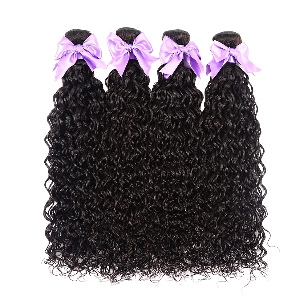 9A Brazilian Human Hair Water Wave Bundles (18 20 22 24) Unprocessed Virgin Human Hair Extensions Wet and Wavy Hair Curly Wavy 100% Human Hair Can Be Dyed Natural Color Laritaiya