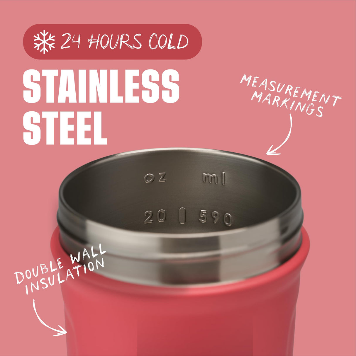 BlenderBottle Sport Insulated Stainless Steel Shaker Bottle with Wire Whisk, 24-Ounce, Pink – Protein Shakes & Hydration for Athletes & Fitness Enthusiasts, Easy Mixing, Keeps Drinks Cold, Lockable Lid