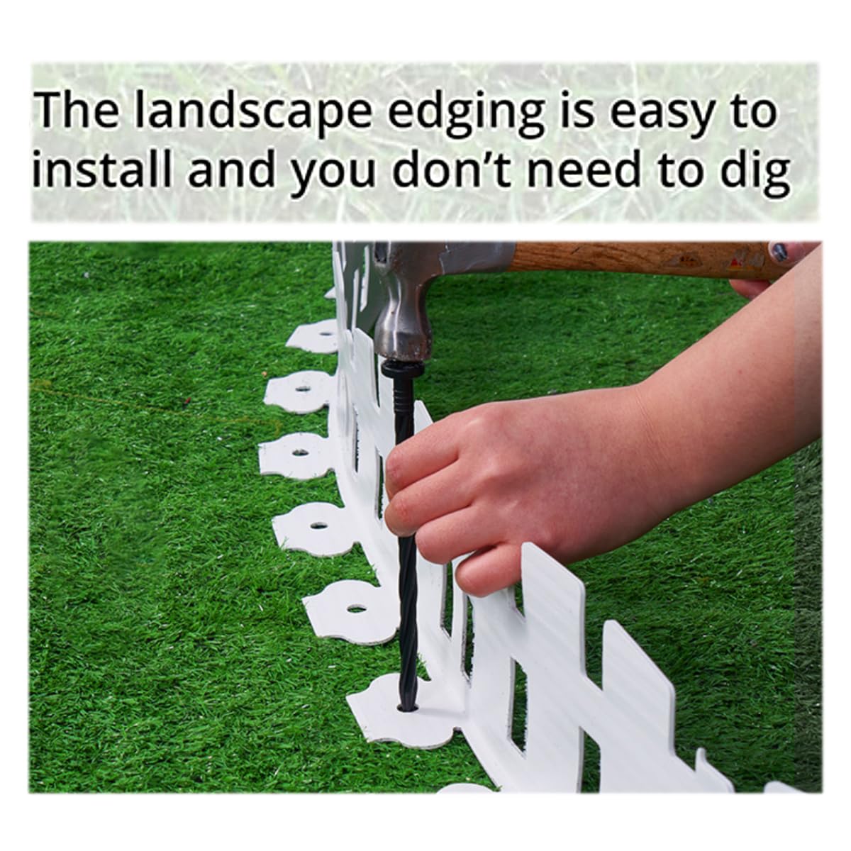 Garden Edging 33FT x 4.1~4.9IN Tall, Landscape Edging Borders with 60pcs Plastic Stakes,Arched Design White Flexible Lawn Edging Border, No Digging Edge Fence DIY for Tree Flowerbeds Grass Yard