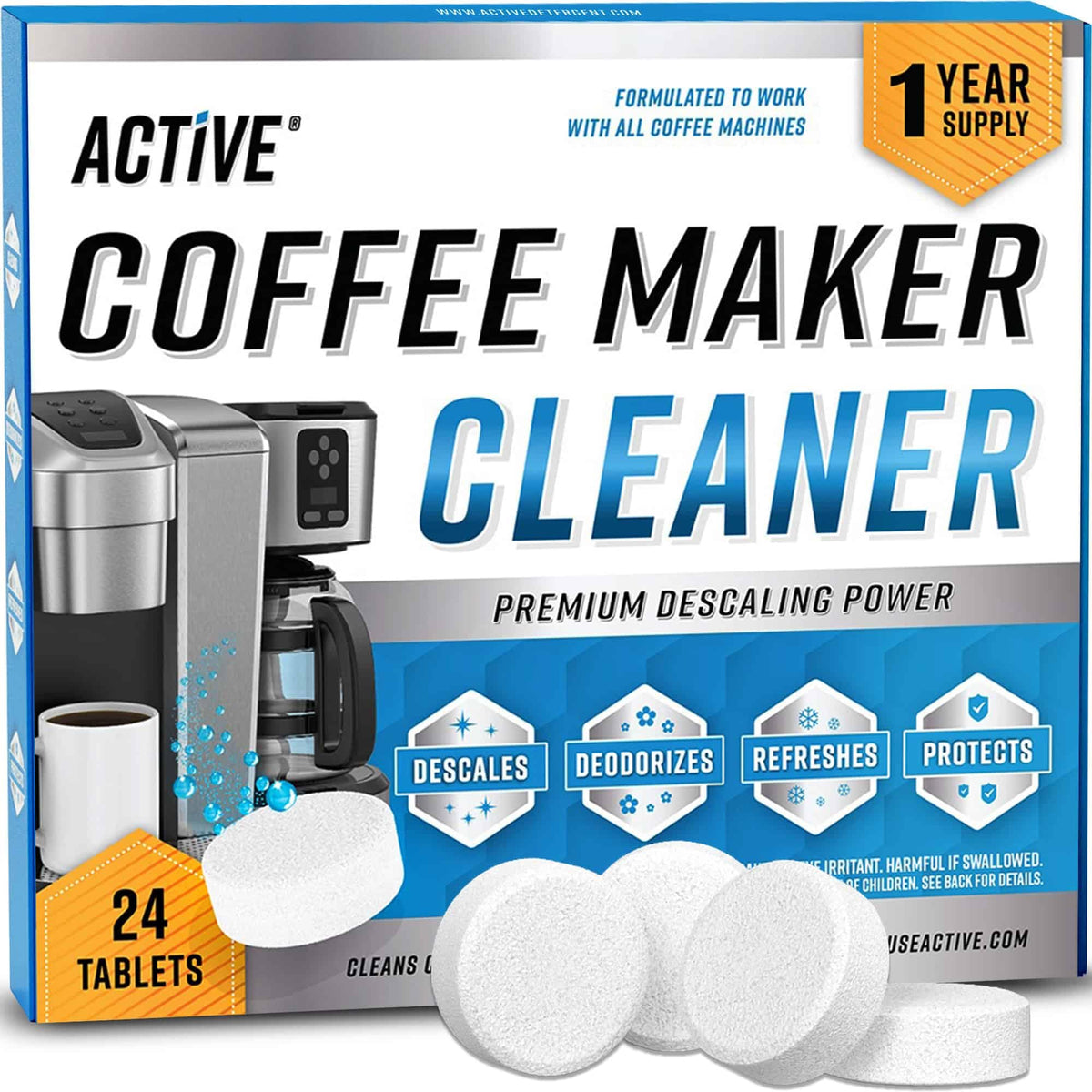 Coffee Machine Cleaner Descaler Tablets - 24 Count, Compatible With Nespresso, Keurig, Ninja, Delonghi, Miele, Coffee Maker Pot Descaling & Cleaning Tabs, Descale Drip Coffe And Espresso Machines