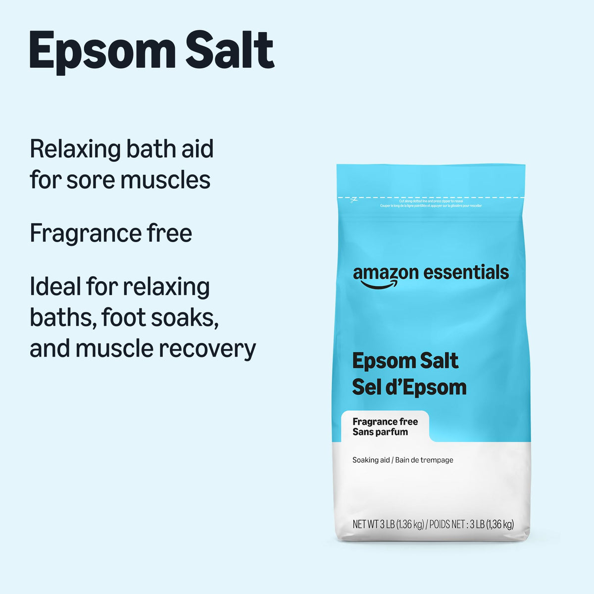 Amazon Essentials Epsom Salt Soak, Magnesium Sulfate USP, 3 Pound, 6-Pack (Previously Amazon Basics)