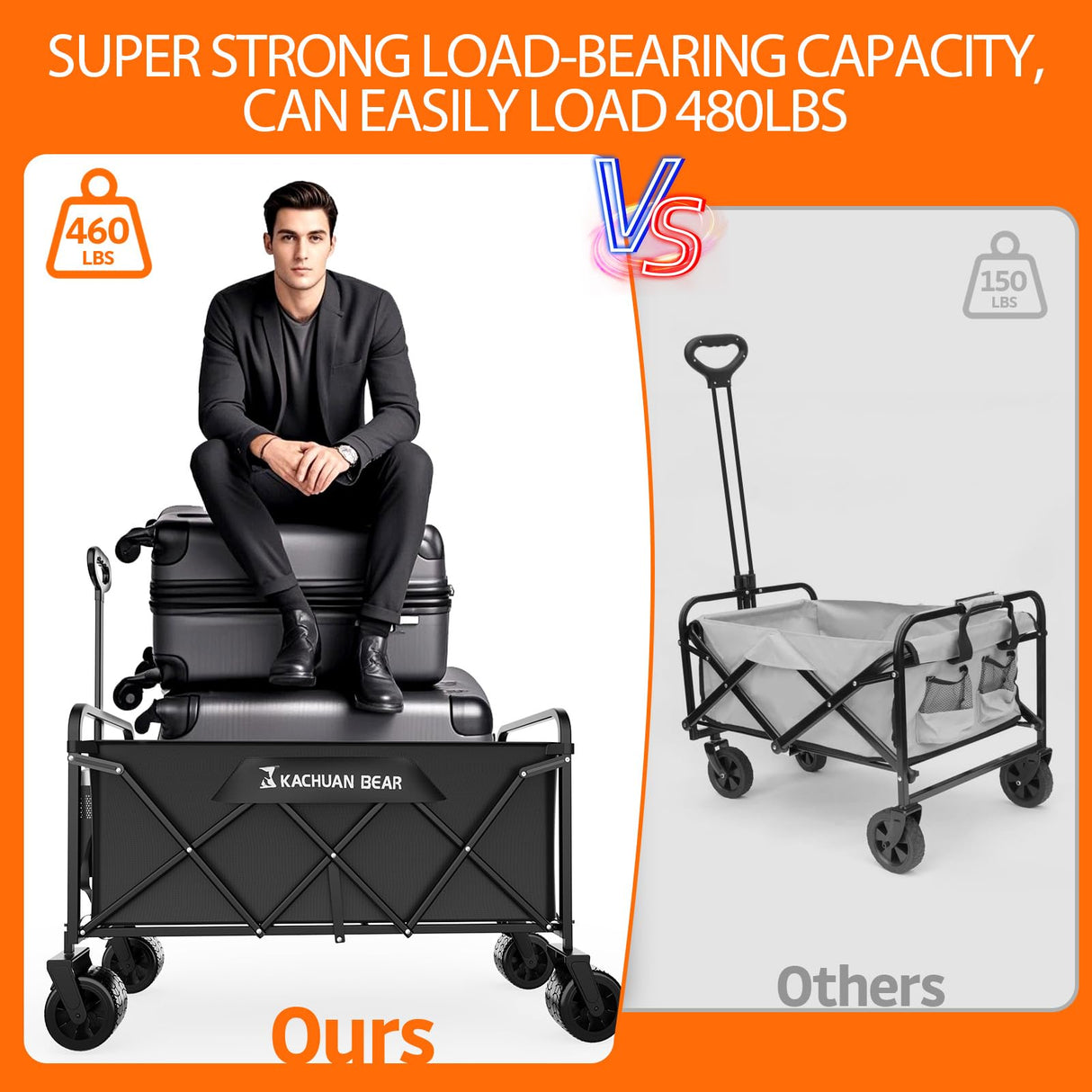 300L Wagons Carts Foldable Collapsible with Big All-Terrain Beach Wheels