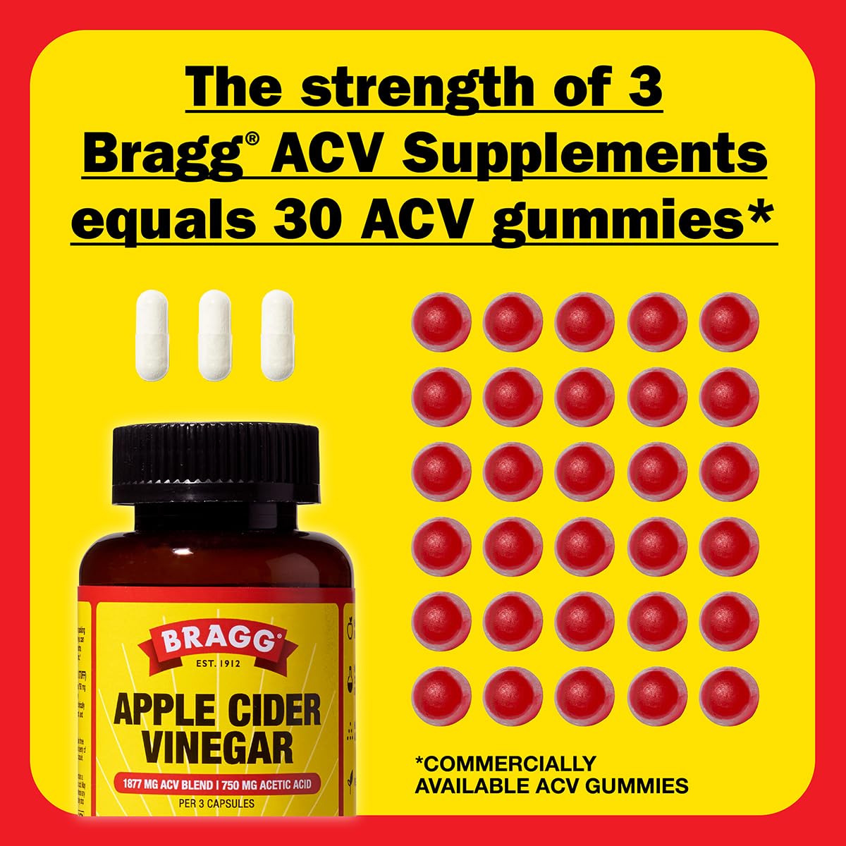 Bragg Apple Cider Vinegar Capsules with Vitamin D and Zinc - (2 Pack) 90 Capsules - Supports The Immune System