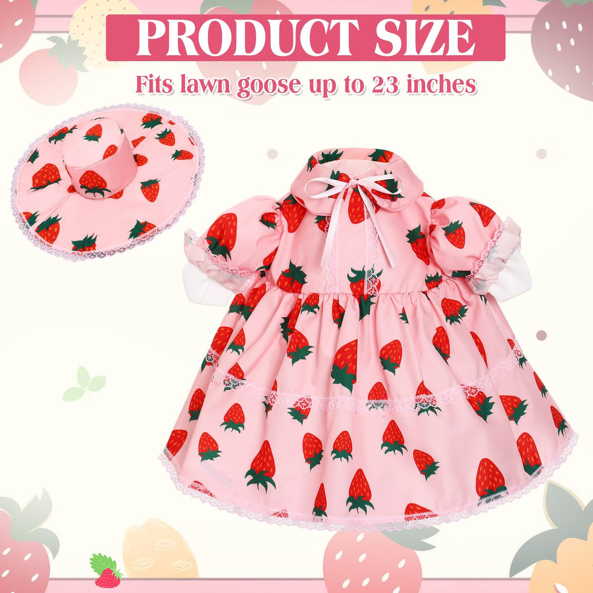 FuWeave Summer Porch Goose Outfit for 23''/17" Cement Statue Goose Skirt Costume for Fall Spring Outdoor Yard Lawn Patio(Strawberry1,23 Inches)