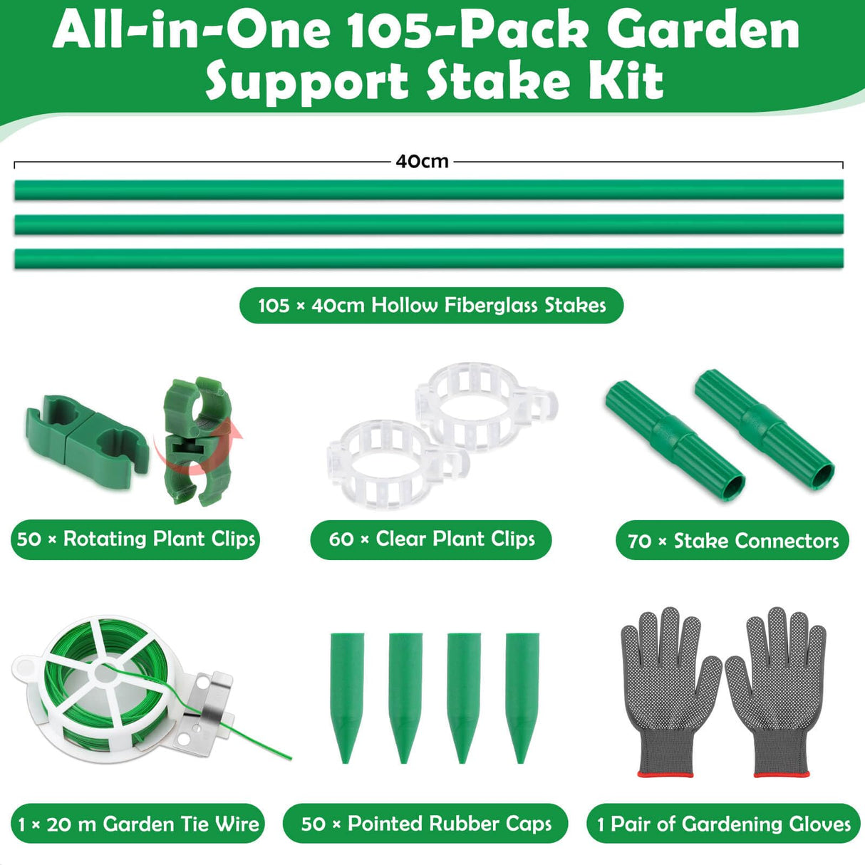 Tetutor 337 PCS Garden Stakes, Fiberglass Tomato Stakes, Garden Sticks