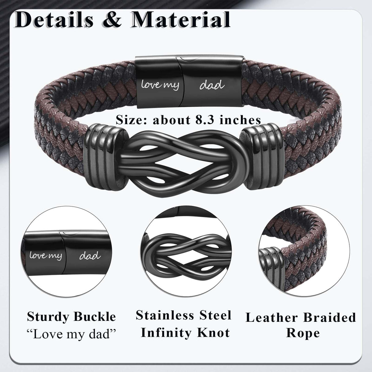 EYQV Gift for Dad from Daughter Son, Dad Infinity Leather Bracelet for Men