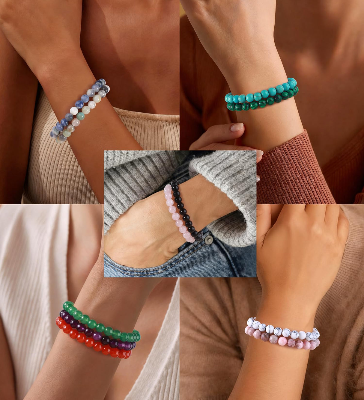 SAMOCO 16Pcs Natural Healing Crystal Bracelets for Women Men