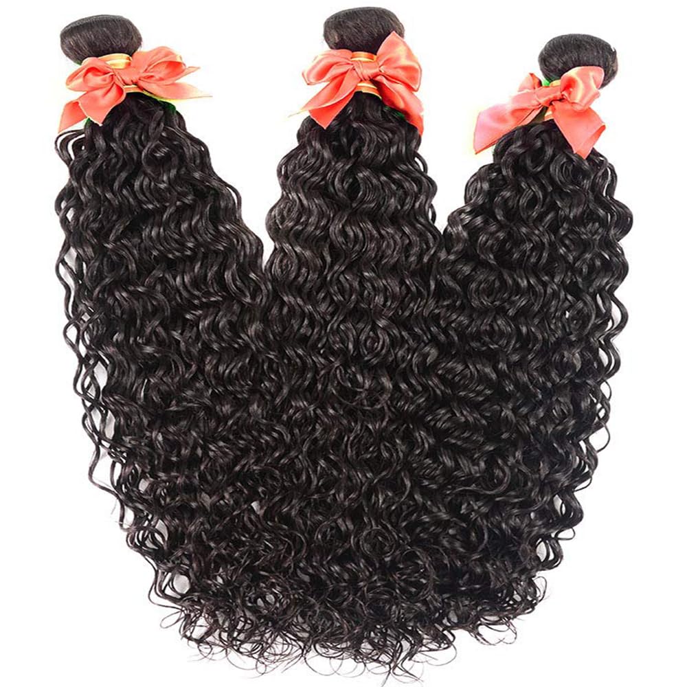Alimog Deep Water Wave Human Hair Bundles 10A Wet and Wavy Bundles Human Hair 24 26 28 Inch Brazilian Burmese Curly Weave 3 Bundles Human Hair Extension Natural Color