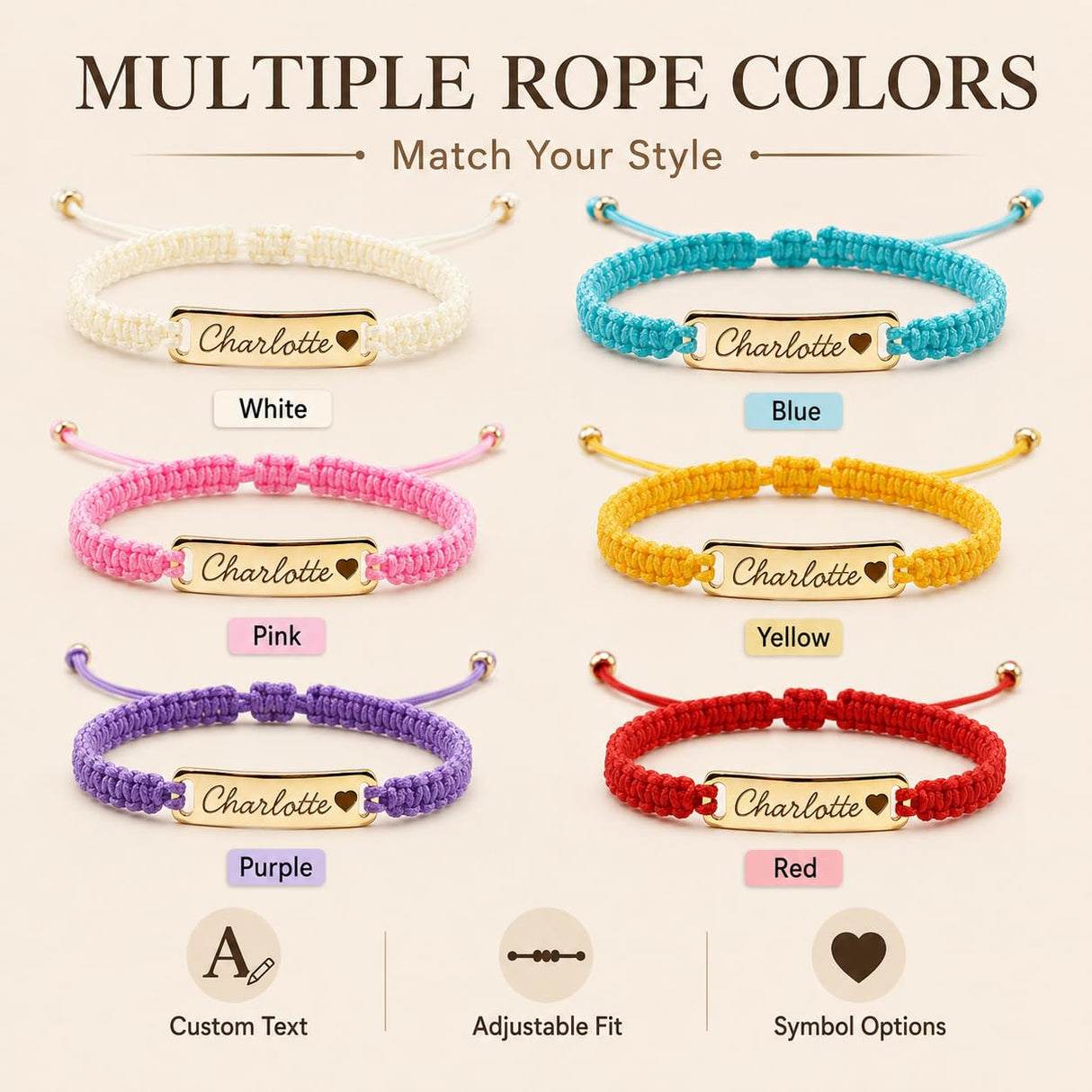 Personalized Name Bracelet, Adjustable Red Braided Cord Design
