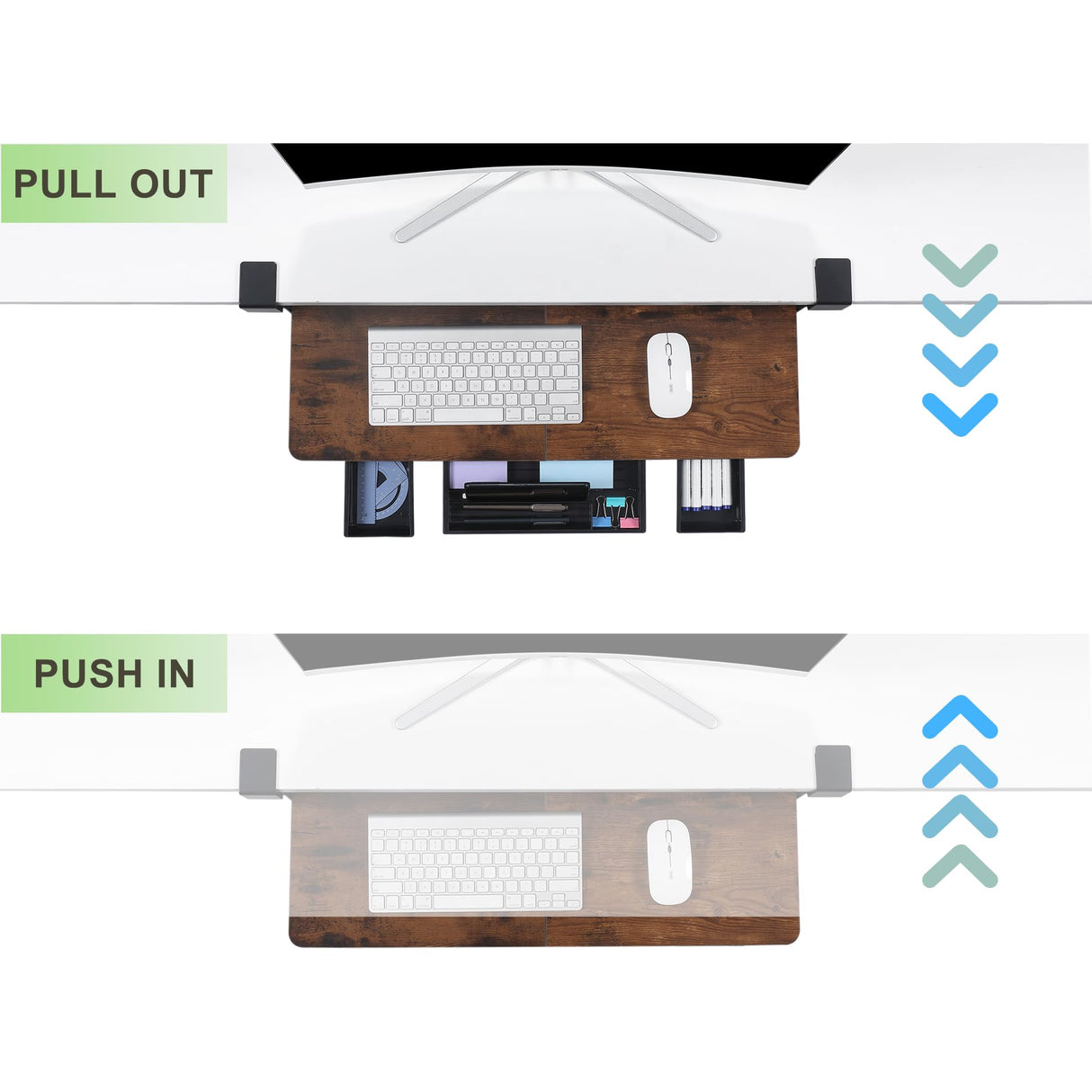Keyboard Tray Under Desk with Drawer,26.77" X 11.81"Large Size Keyboard Tray with C Clamp-on Mount, Easy to Install, for Home Office (Mahogany)