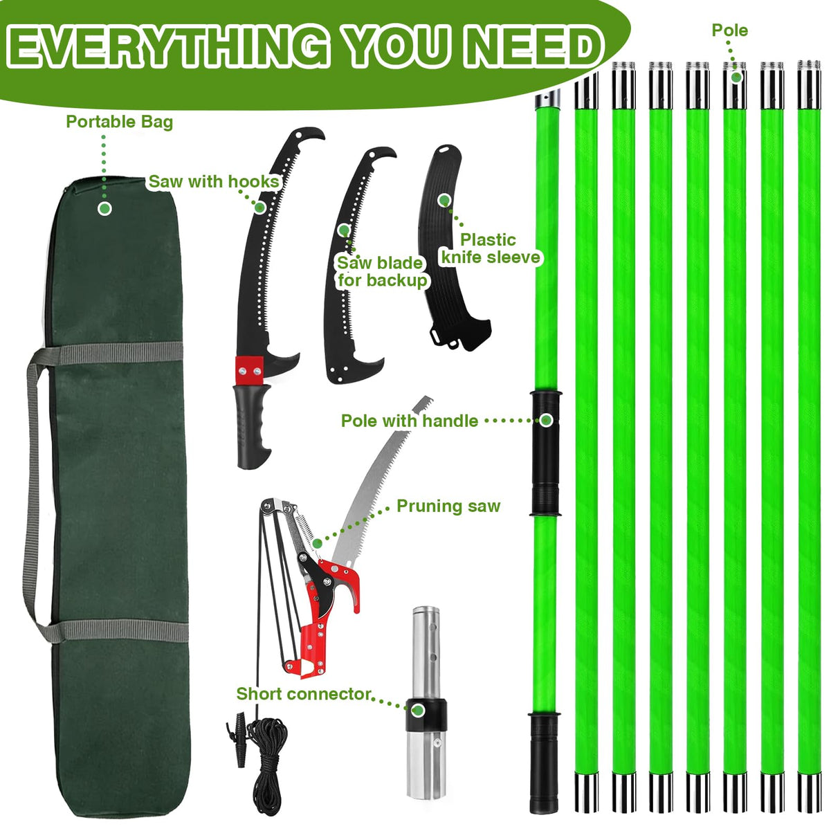 Pterying Pole Saws for Tree Trimming - 7.3-27 ft Manual Tree Trimmer with Sharp Steel Blade and Scissors, Long Reach High Branch Cutter for Garden Landscaping Pruning Palms Shrubs Fruit Trees
