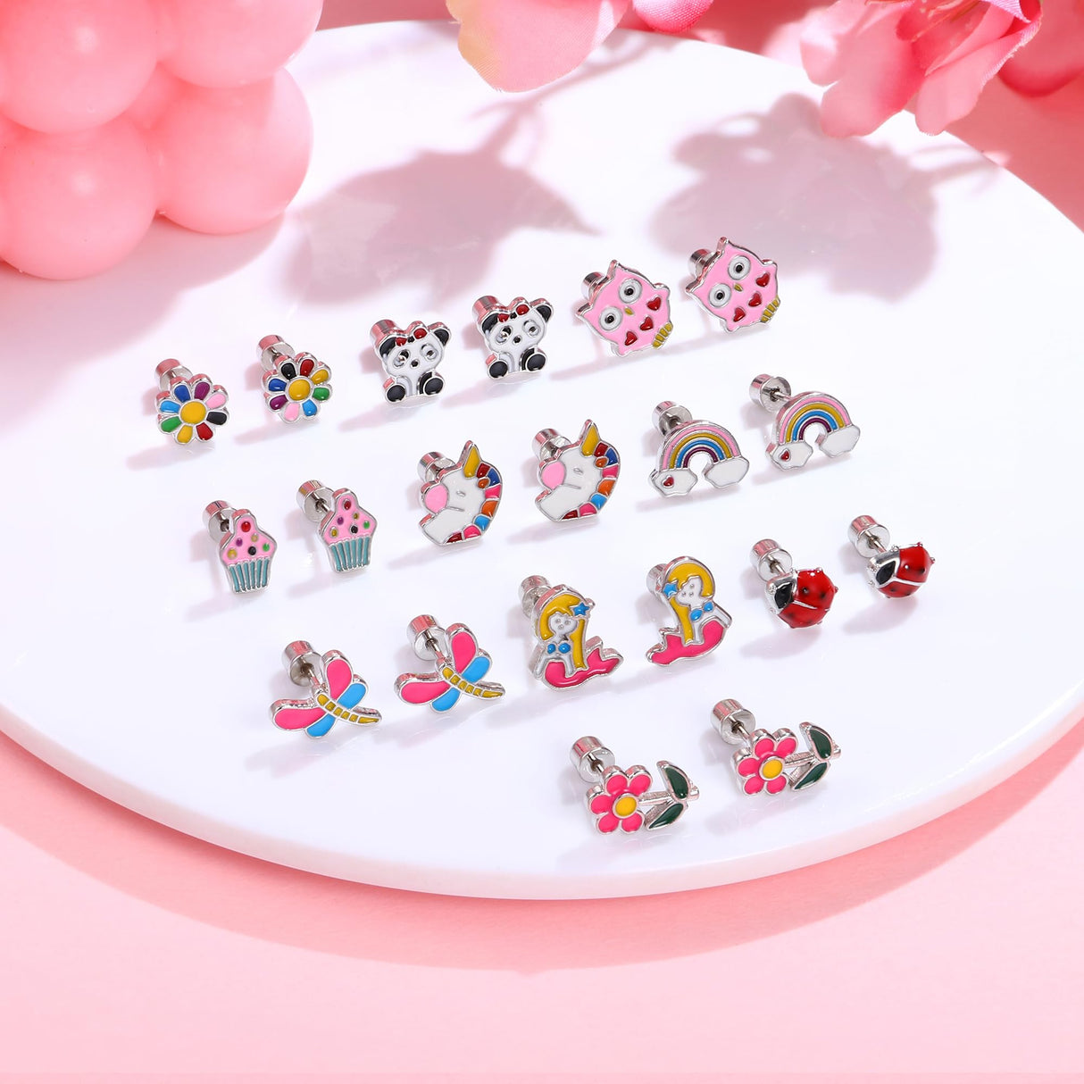 Hypoallergenic Screw Back Earrings for Women Girls Stainless Steel CZ Heart