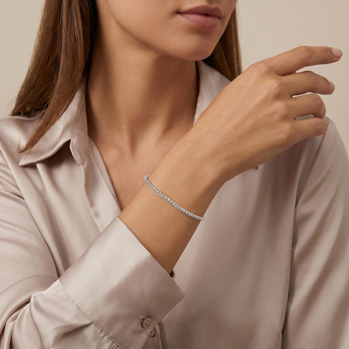 TOPCRED 925 Sterling Silver 3mm Box Chain Bracelet for Women 7 Inches