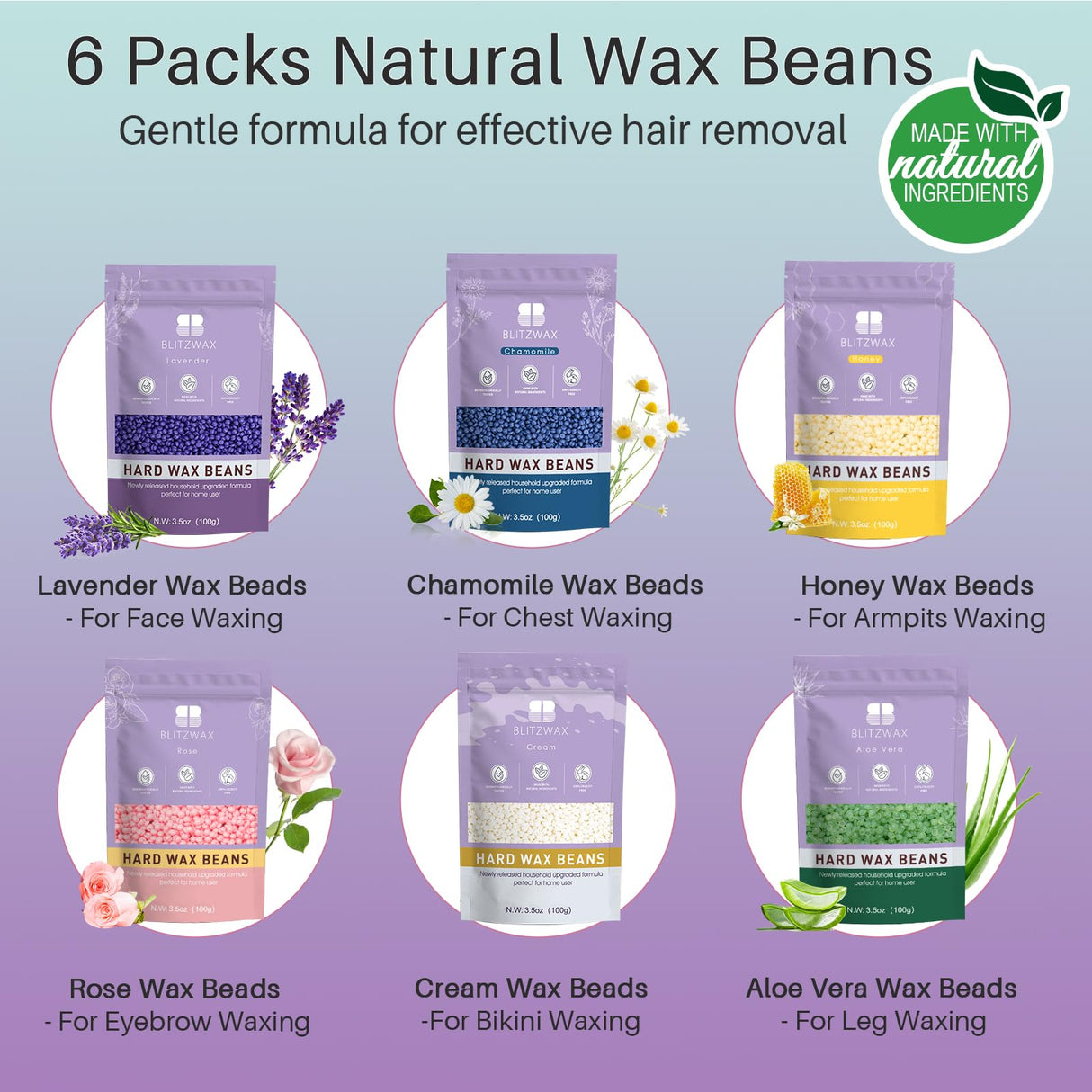 BLITZWAX Brazilian and Bikini Waxing Kit for Women, Hard Wax Warmer for Face, Legs, and Body, At Home Hair Removal Kit, Beginner Friendly, Quick Heating, 32pcs Wax Spatulas