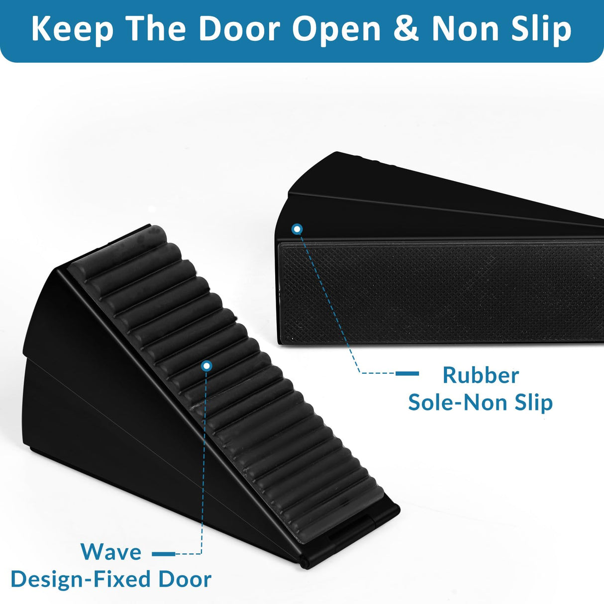 Optish 2 Pack Heavy Duty Door Stopper, Adjustable Spring Large Stopper, 3 Inches High Tall Wedge Stoppers for Bottom of Door, Door Stop Suits Any Heavy Door, Black