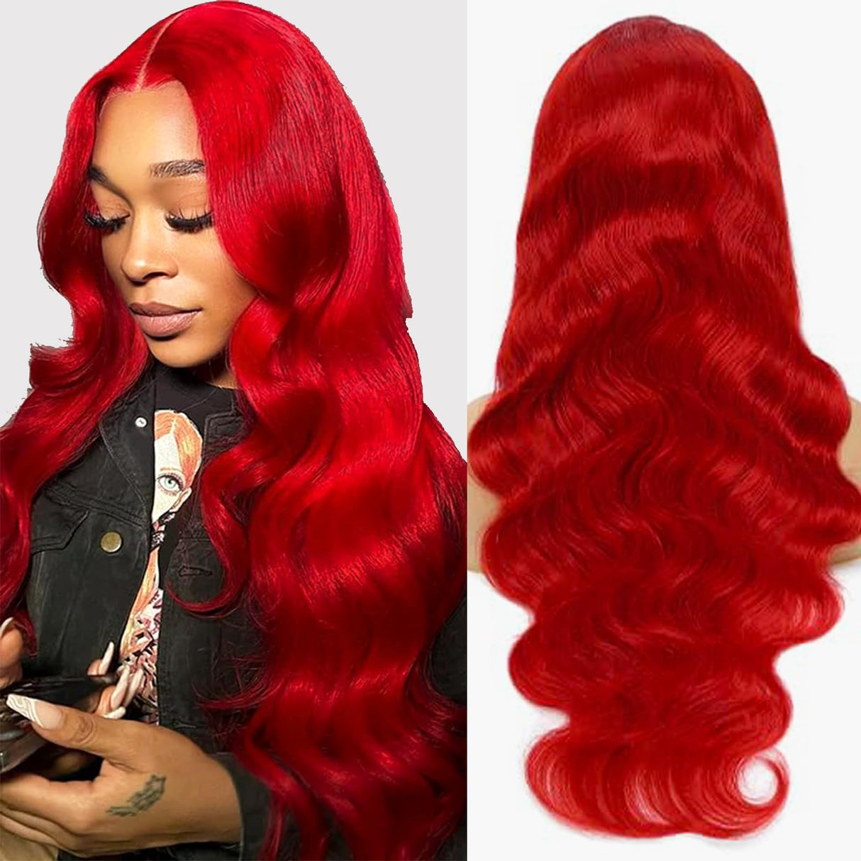 ELFSECRET Red Lace Front Wigs Human Hair Body Wave 13x6 HD Lace Front Wig Human Hair 180% Density Wear and Go Glueless Red Wigs Human Hair Pre Plucked Burgundy Red Colored Wigs for Women 26 Inch