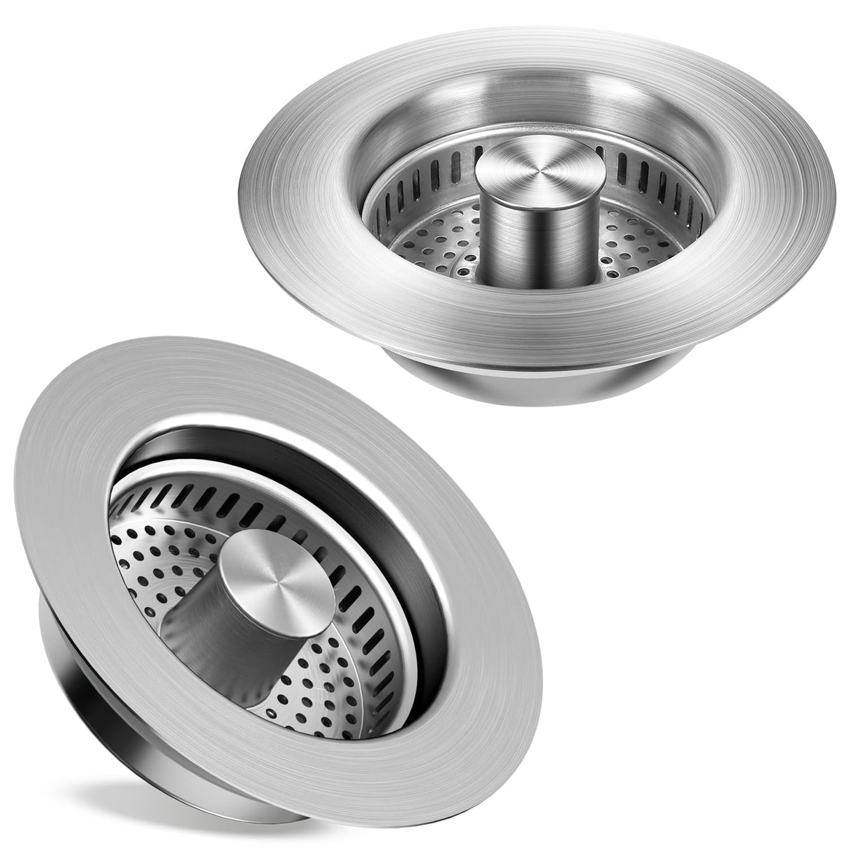 Kitchen Sink Drain Strainer 2 Pack, 304 Stainless Steel Pop Up Sink Stopper, Anti-Clogging Sink Drain Strainer for US Standard Kitchen Drain (SUS304 Brushed)