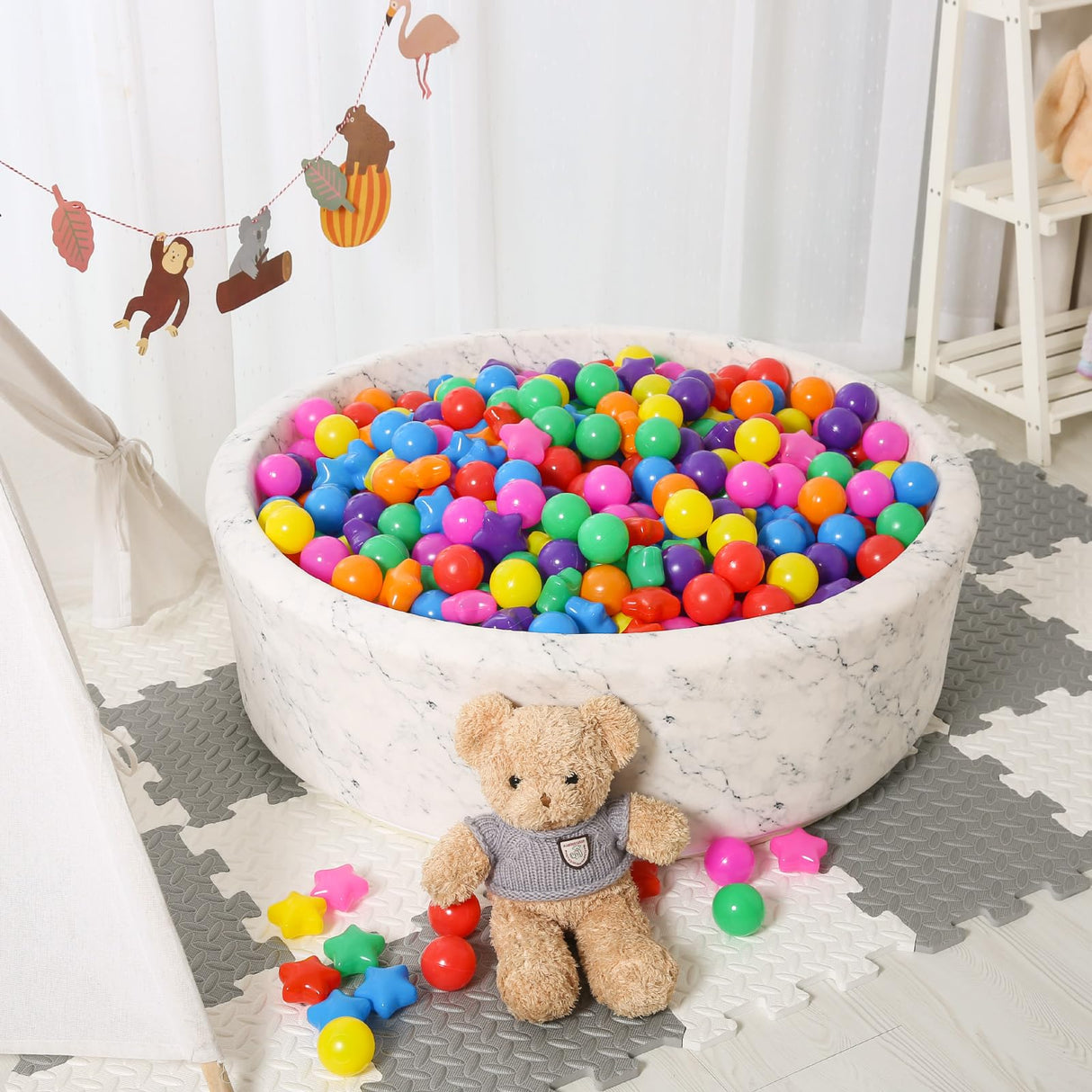 STARBOLO Ball Pit Balls - 200 Bulk Mixed Rainbow Stars Crush Proof Plastic Children's Toy Balls Star Ocean Balls for Birthday Party Christmas Water Toy Indoor Outdoor