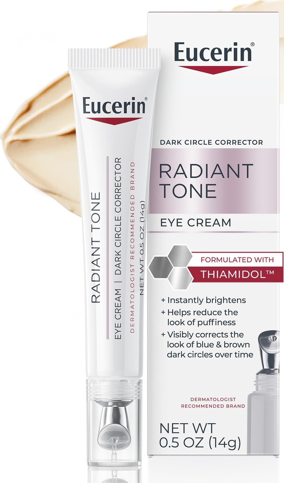 Eucerin Radiant Tone Eye Cream Dark Circle Corrector, Eye Brightening Cream with Thiamidol and Hyaluronic Acid, Helps Reduce the Look of Eye Puffiness, 0.5 Oz Tube