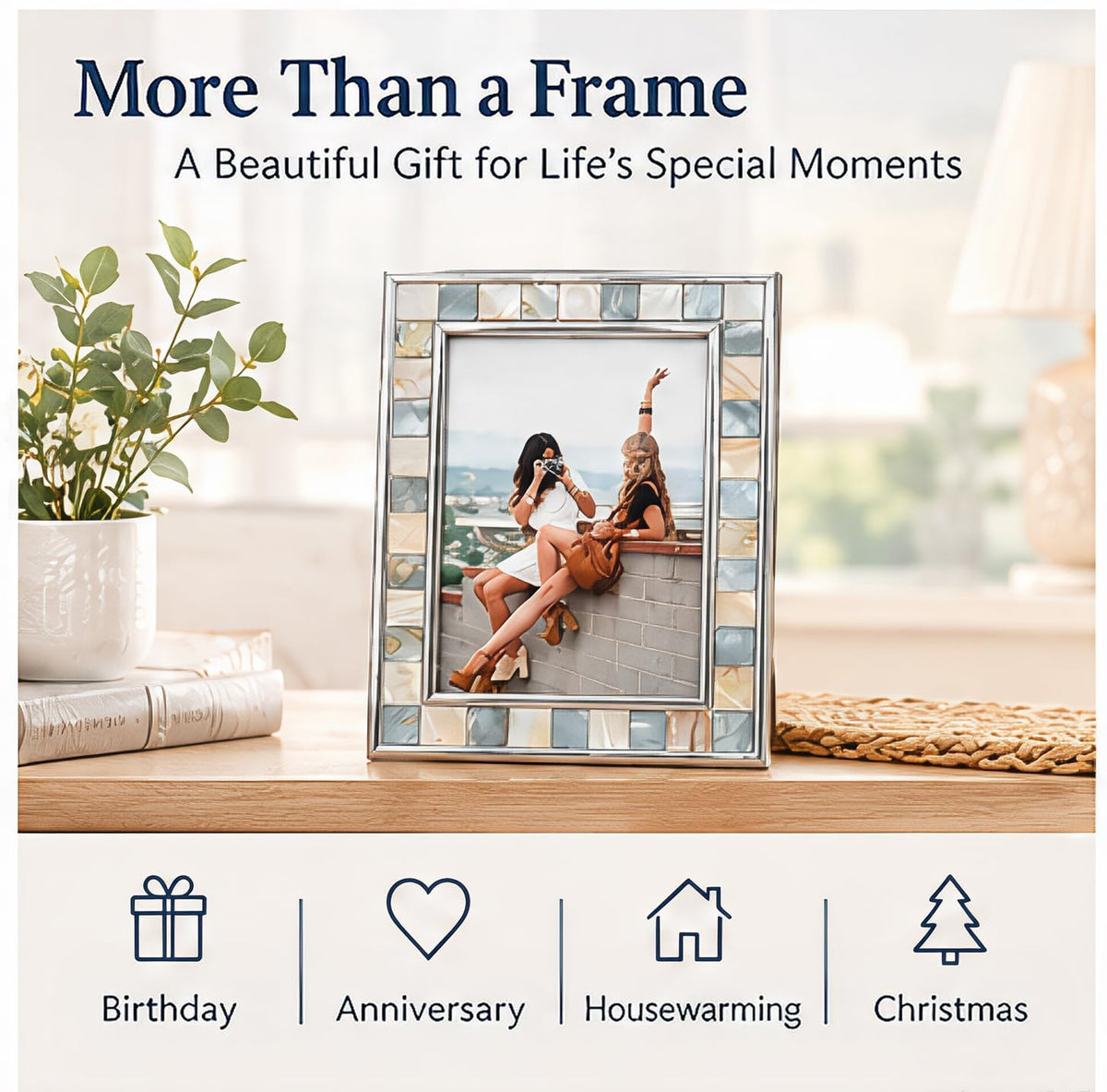 GIFTME 5 Mother of Pearl Picture Frame 5x7, Grey+White, 1pc