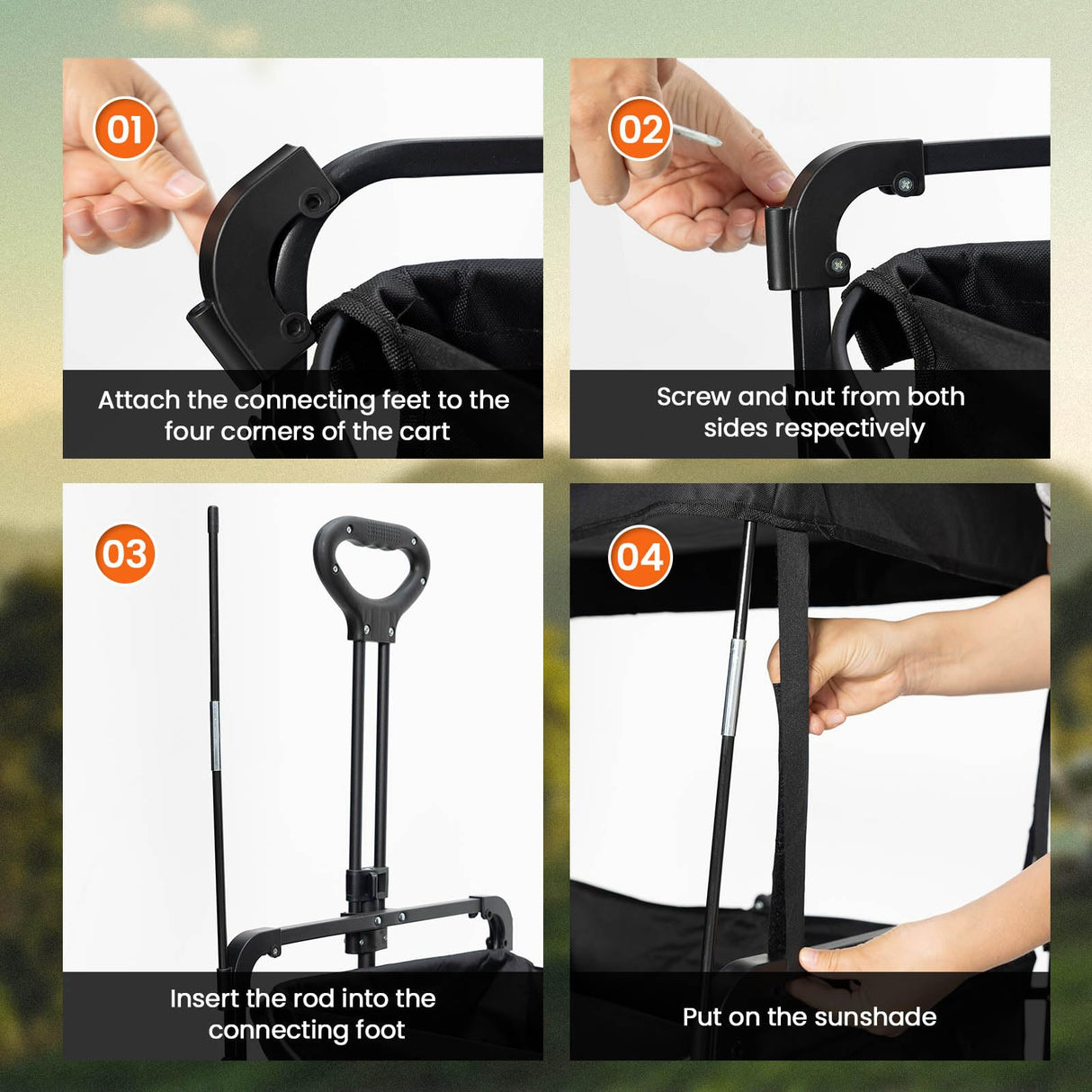 Black Removable Wagon Canopy Attachment with Rods, Foldable Sun Shade Cover
