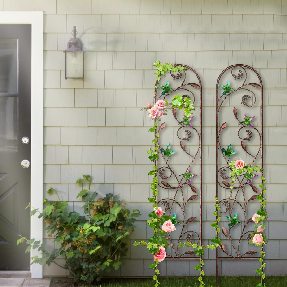 aboxoo 2-Pack Hummingbird Metal Garden Trellis,60" Decorative Outdoor Fence