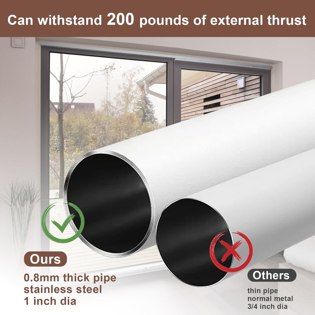 BeBecome Sliding Door Security Bar,17-50 inch Adjustable Patio Door Security bar with Rubber Tips Apartment Bedroom Bottom of Door Heavy Duty Interior White