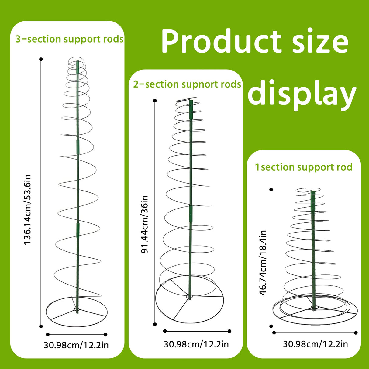 3 Pack 53.6" Spiral Plant Support Stakes, Adjustable Metal Pea Trellis for Climbing Plants, Garden Support Rings with 9 Extension Rods & 9 Ground Stakes for Potted Plants, Vegetables, Flowers,Peas